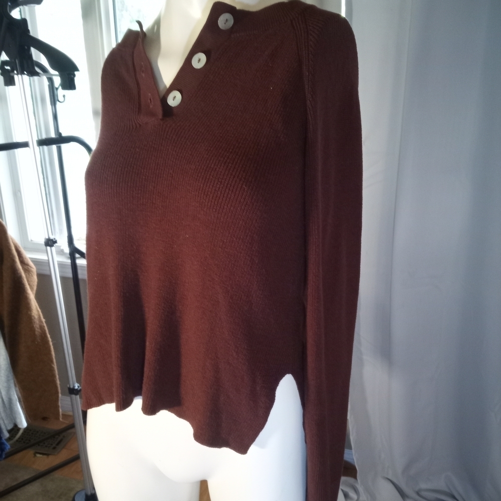 Rails Red Asymmetrical Buttoned Polo Blouse
